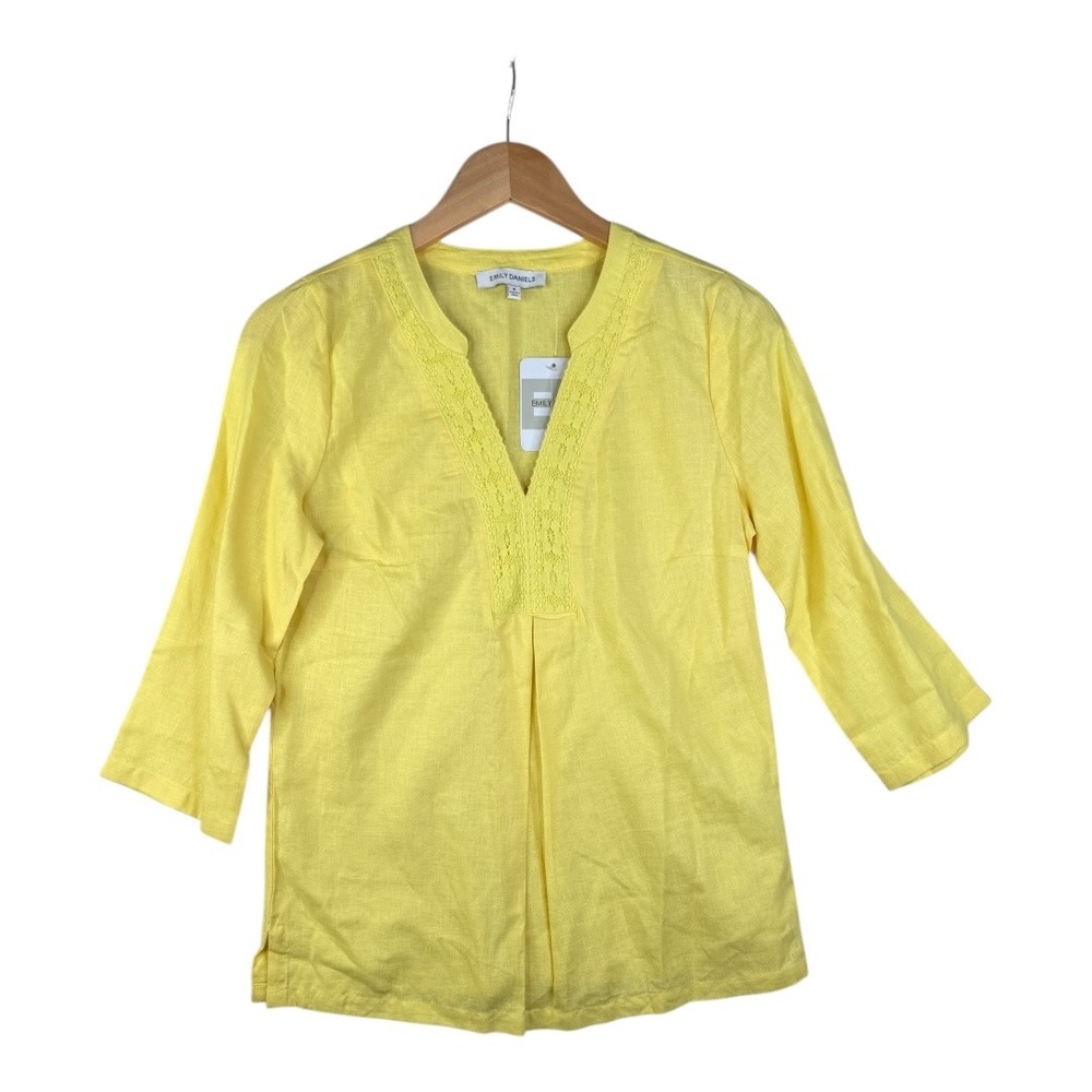 New Emily Daniels Linen Blend Long‎ Sleeve Blouse size Small Yellow